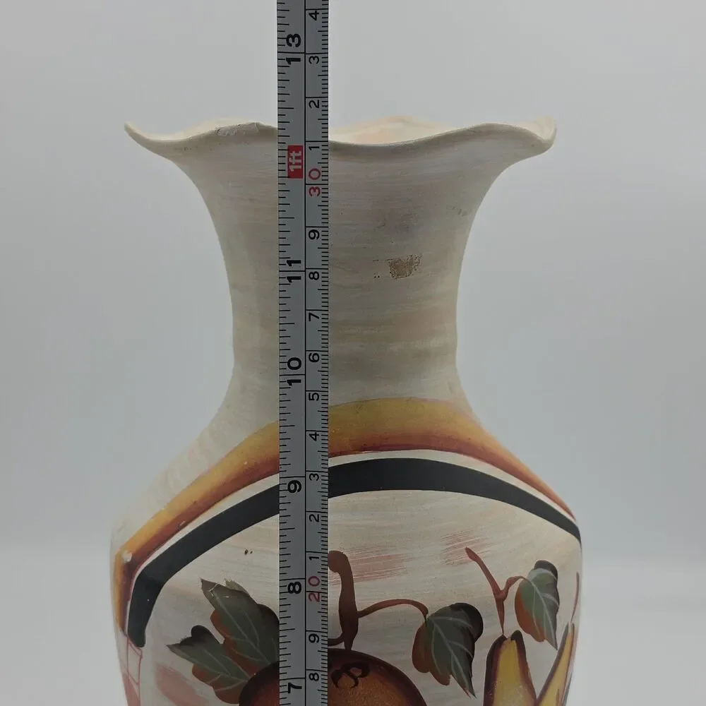 Vintage Hand Painted Ceramic Fruit Vase Rustic Tuscan Italian Style Decor